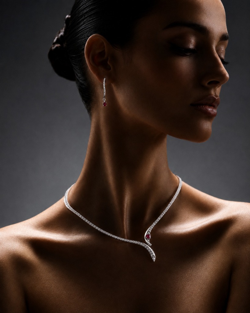 Serpenti Ruby & Diamond Asymmetric Necklace Campaign