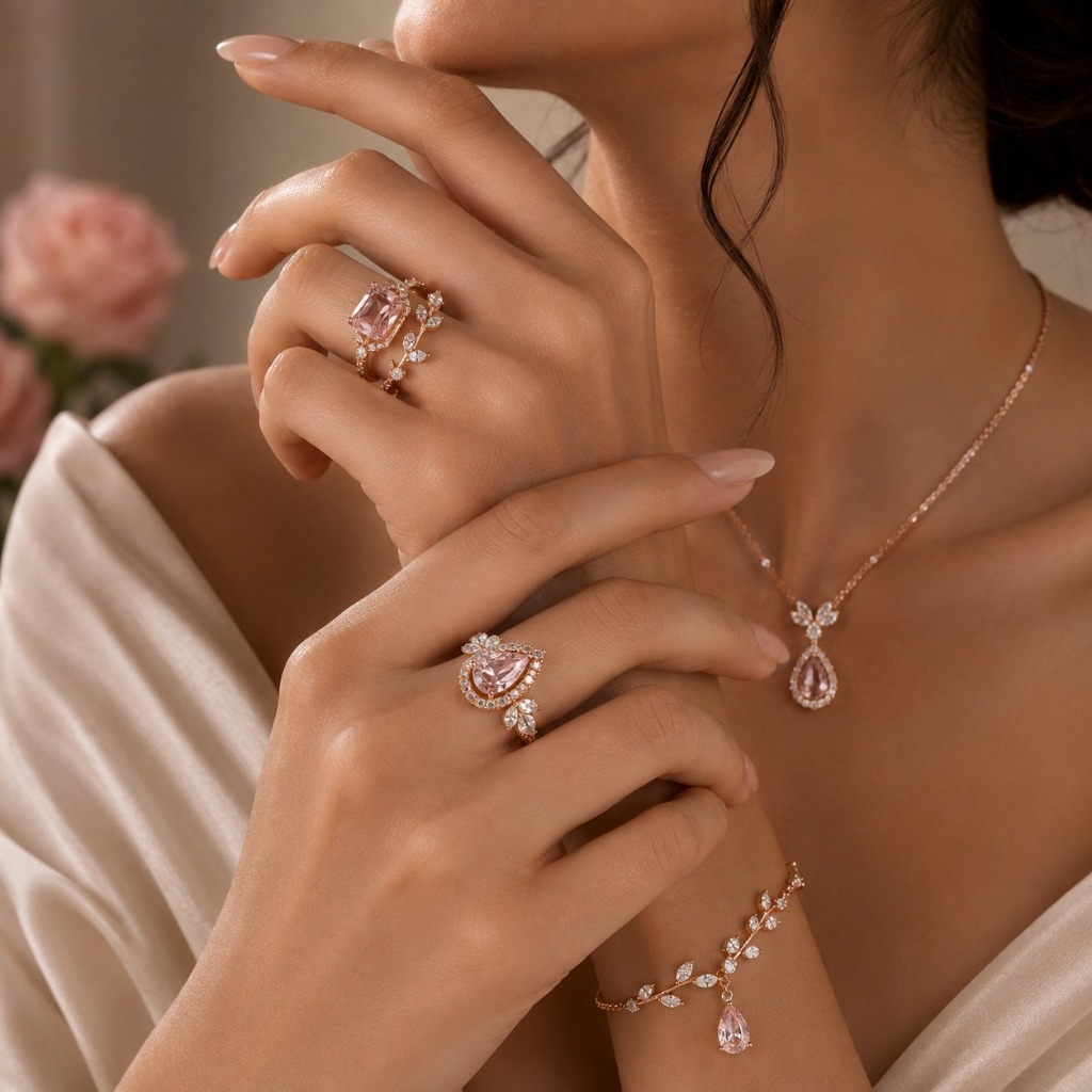 Giardino Romantico Peach Morganite and Marquise Diamond Foliage Suite