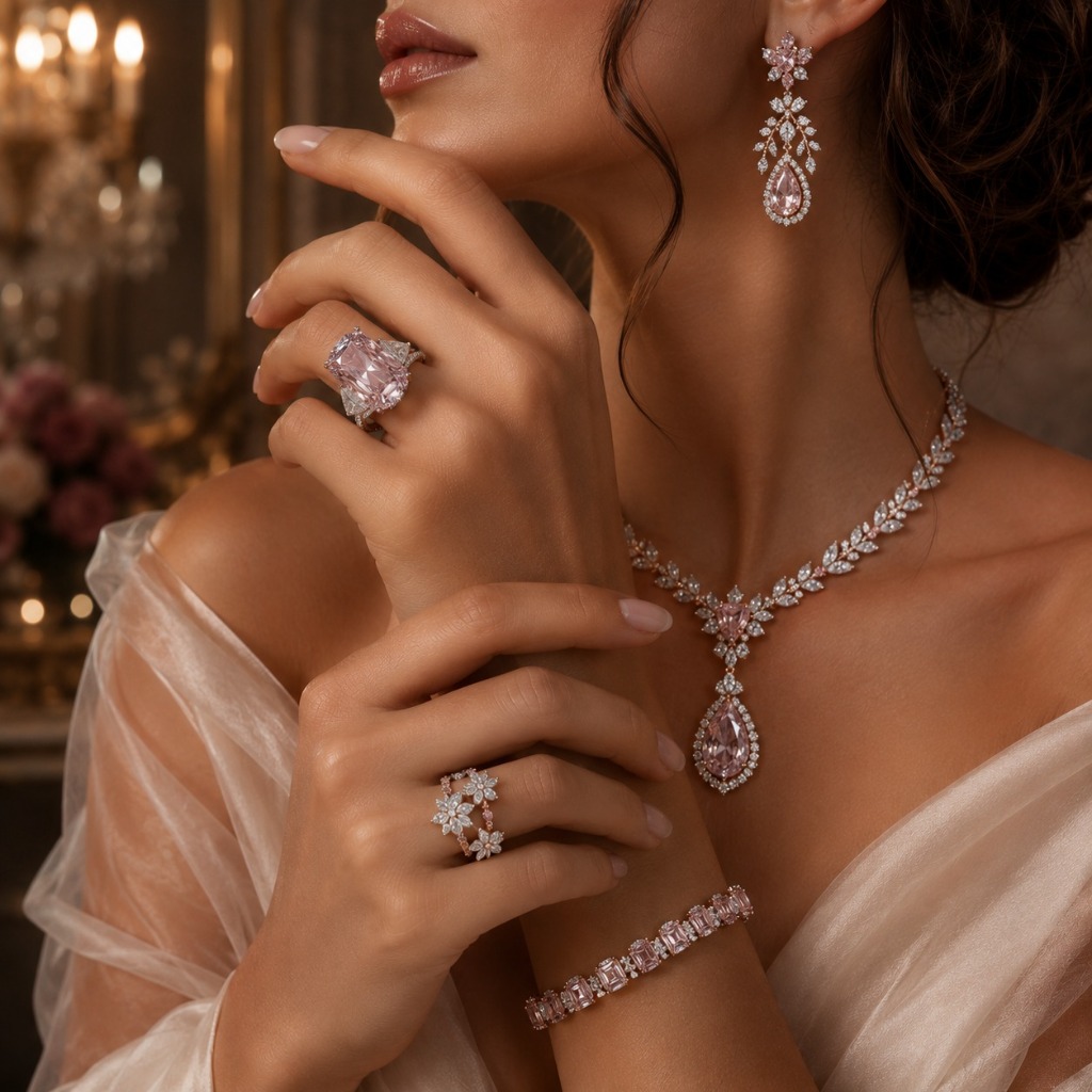 Principessa Rosa Imperial Pear Pink Diamond Bridal Parure