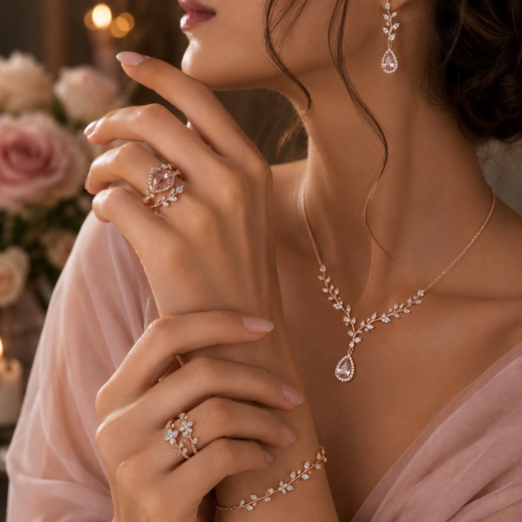 Flora Romana Rose Gold Foliage Necklace and Earrings