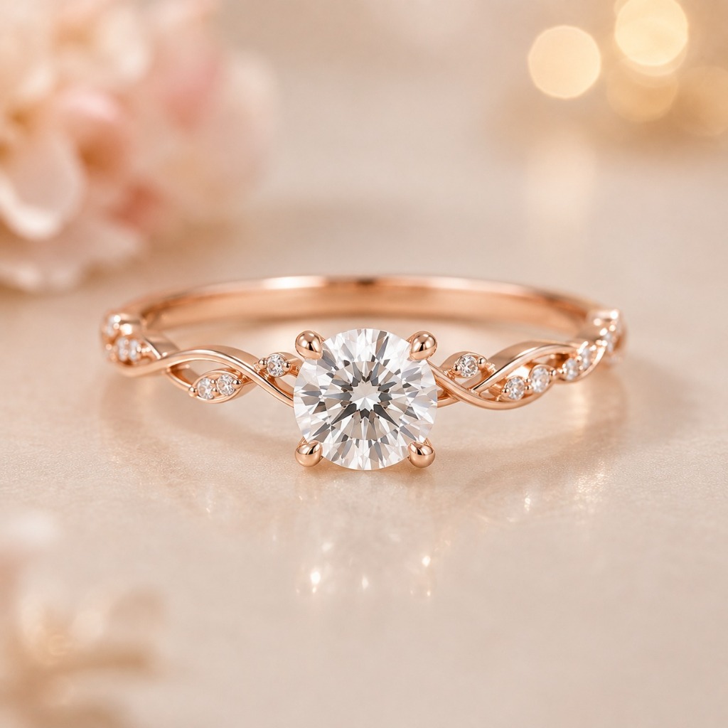 Flora Incantata Rose Gold Entwined Vine Solitaire Diamond Ring